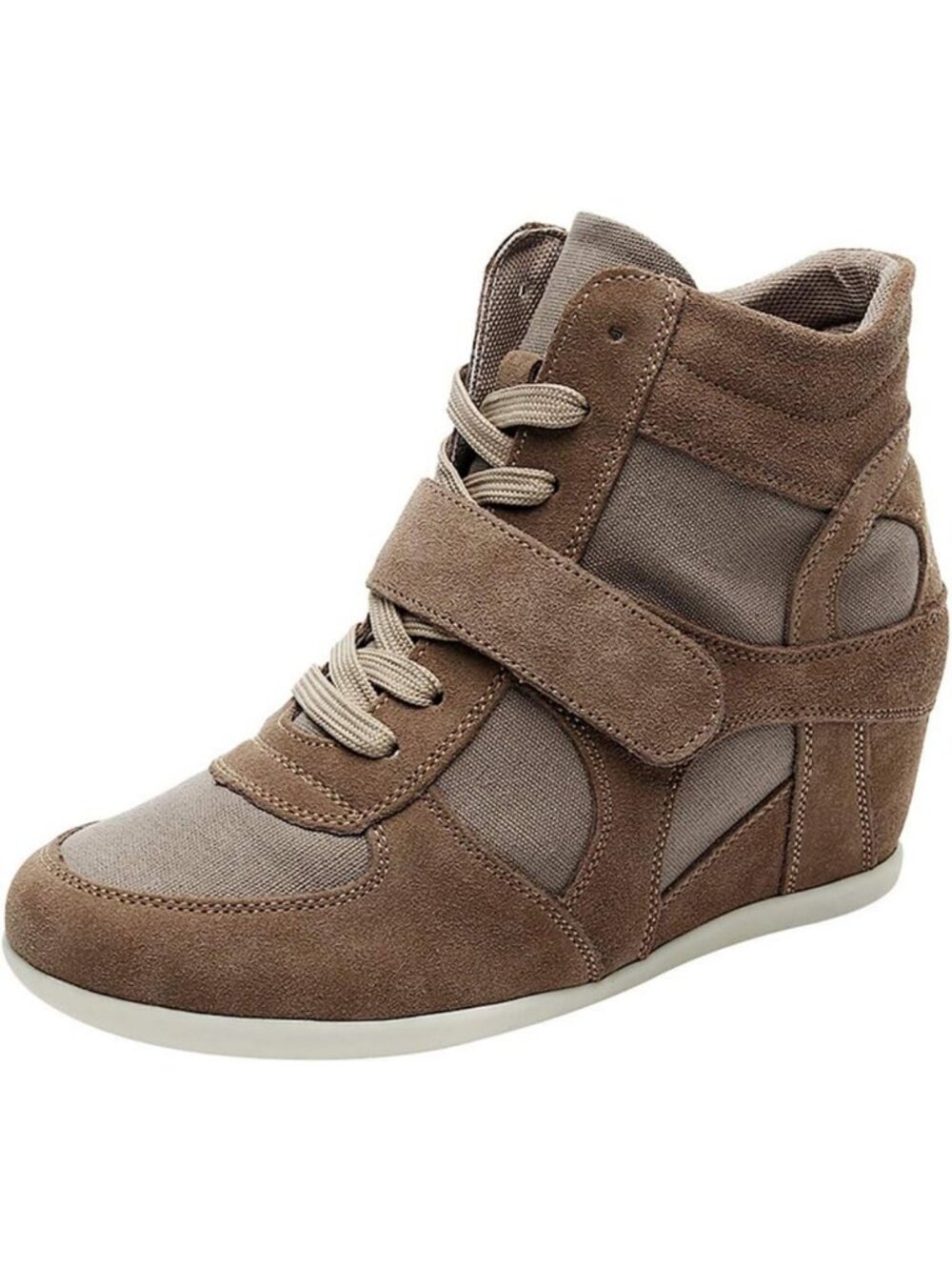 Stylish Women's Casual Wedge Sneakers | Hook & Loop, Suede & Fabric Comfort